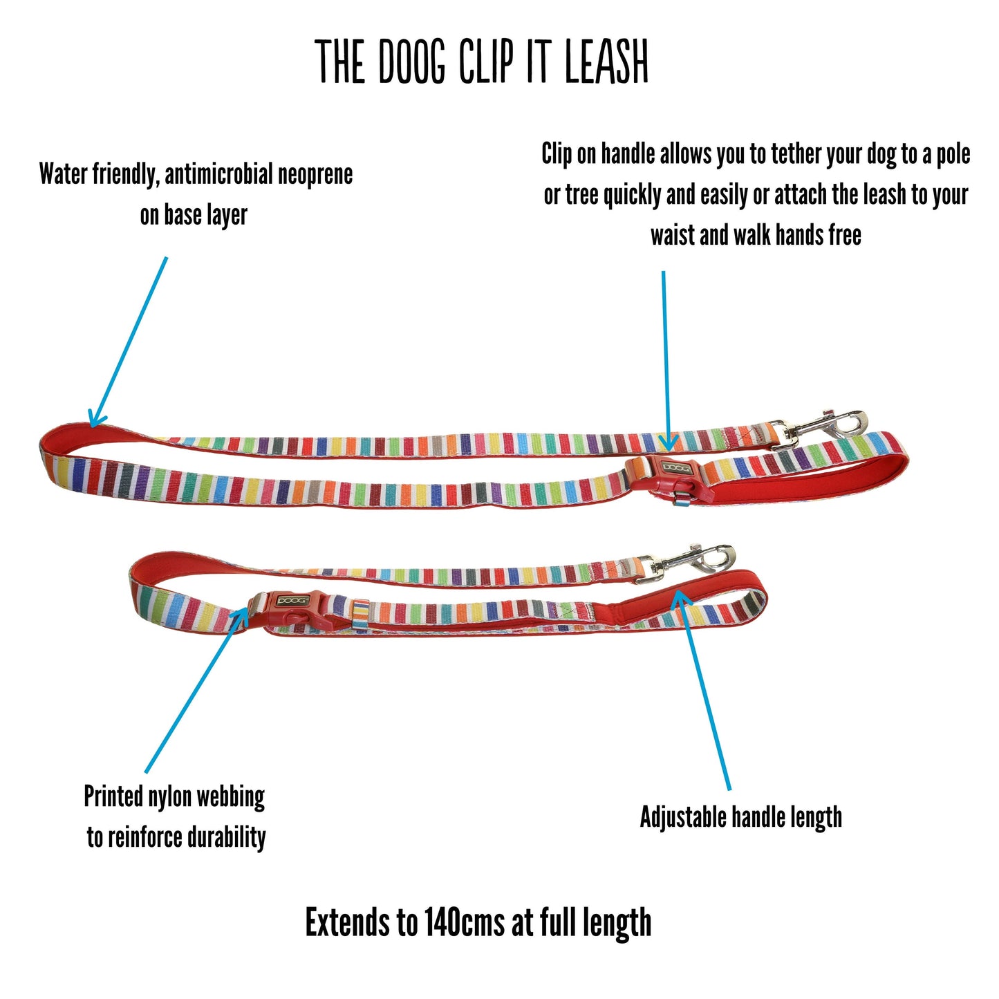 DOOG 'Clip-It' Neoprene Dog Leash - BOLT (Neon)